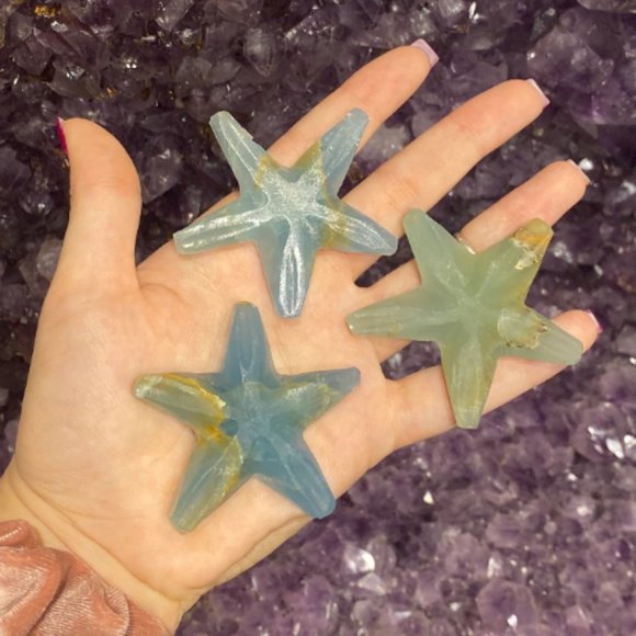 Argentinian Blue Calcite Starfish, Kid Room Decor, Ocean Theme Artwork, Desk Art - Picture 1 of 5